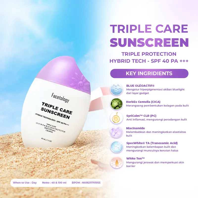 Facetology Bundling Triple Care Hydra Cleanse Micellar Water 300 ML & Triple Care Sunscreen SPF 40 PA+++ 40ML 4