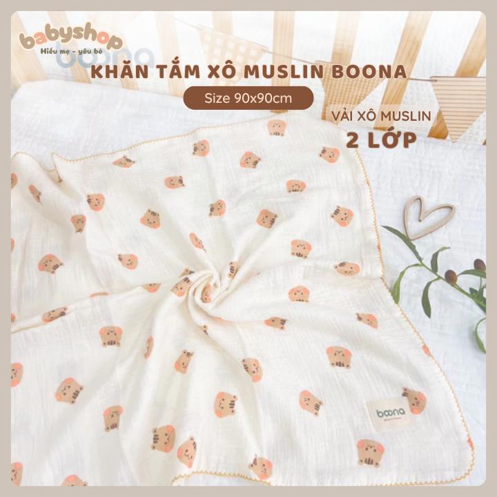  Khăn Tắm Xô Muslin Sợi Tre BOONA Chính Hãng 2 Lớp - 4 Lớp Đa Năng Cho Bé 