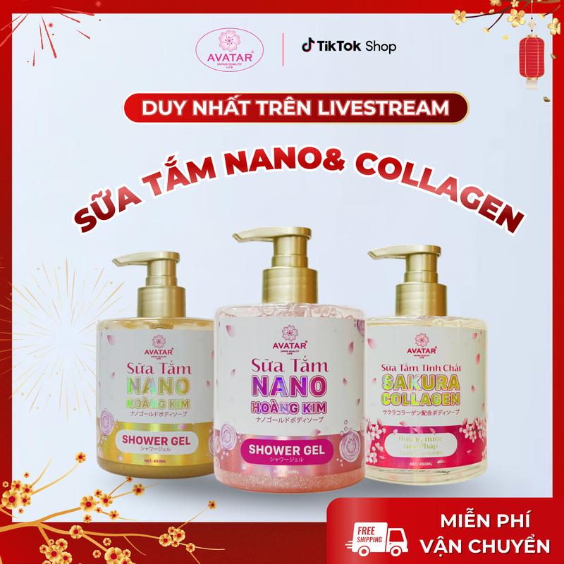  Sữa tắm Avatar Collagen hương hoa anh đào chiết xuất cánh hoa thật Chai 400ml dưỡng ẩm sâu trẻ hóa làn da Công Thức Nhật Bản chính hãng 