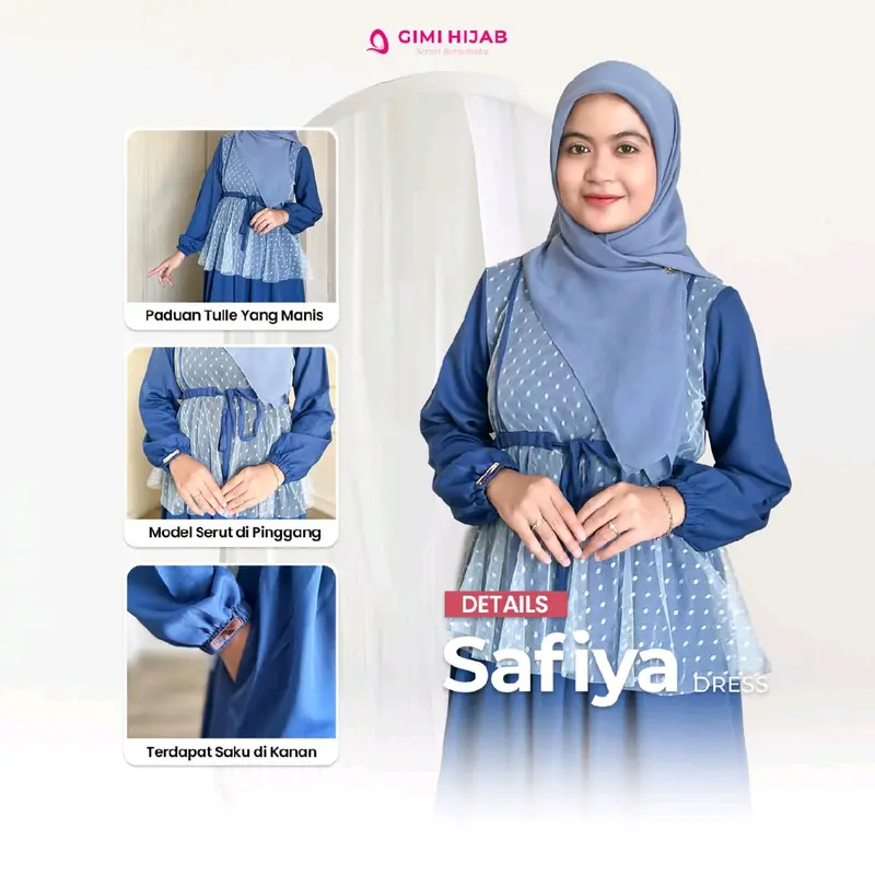 Dress Safiya dengan Bahan Syakilla dan Tulle Luxury, Tali yang Bisa Dikerut, Busui dan Wudhu Friendly - Hitam Gamis Wanita 0