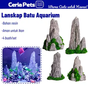 4 buah/set Hiasan Aquarium Ikan Iansekap Bebatuan Dekorasi Resin Ornamen Simulasi Batu