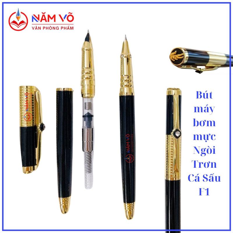 (F1) COMBO 2 Cây Bút Máy Bơm Mực / Bút Máy Luyện Chữ Đẹp Cá Sấu Ouguwen F1 Đính Đá Kim Cương, Ngòi Trơn Nét Nhỏ, Viết Êm, Thân Vàng Đen Dành Cho Học Sinh