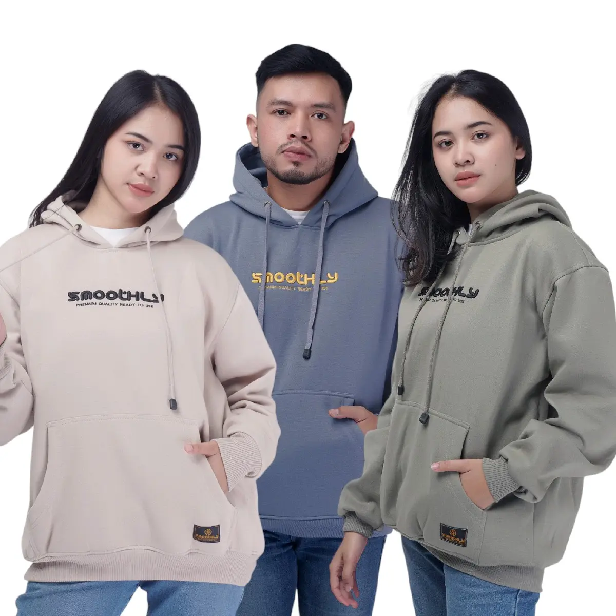 SMOOTLY HOODIE JUMPER UNISEX CEWE COWO BISA PAKE PREMIUM SIZE M-L-XL-XXL BORDIR TIMBUL /BORDIR 3D Fleece Hitam Tebal Nyaman Lokal Distro Keren