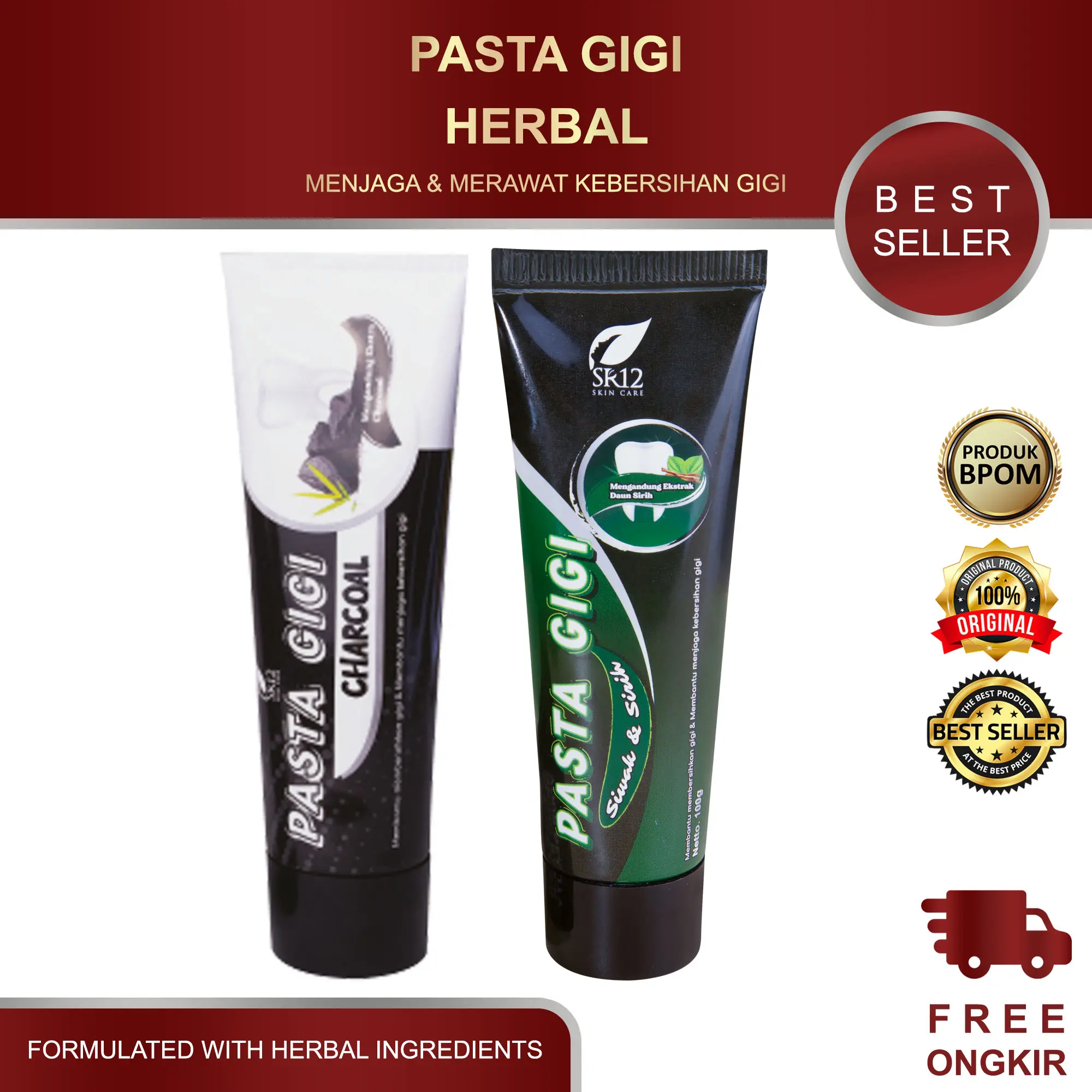 PASTA GIGI HERBAL SR12 (CHARCOAL / SIWAK & SIRIH)