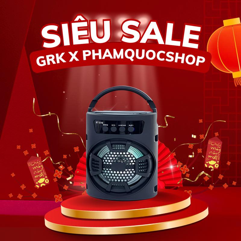 GRK X PHAMQUOCSHOP Loa Bluetooth Thiết kế nhỏ gọn có tay cầm Âm thanh cực chất lượng có quay xách có giá đỡ điện thoại có cổng aux kết nối tivi máy tính BT-S16-BLACK
