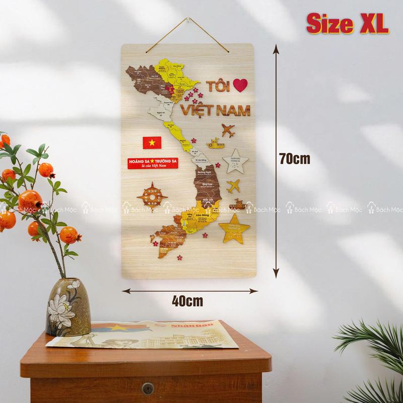 [Size 58cm, 70cm] Khung tranh 3D Bản đồ gỗ Việt Nam đầy đủ Quần đảo Hoàng Sa và Quần đảo Trường Sa treo tường, decor trang trí, treo phòng khách, phòng làm việc, bàn học, công ty, trường học từ nhà Bách Mộc