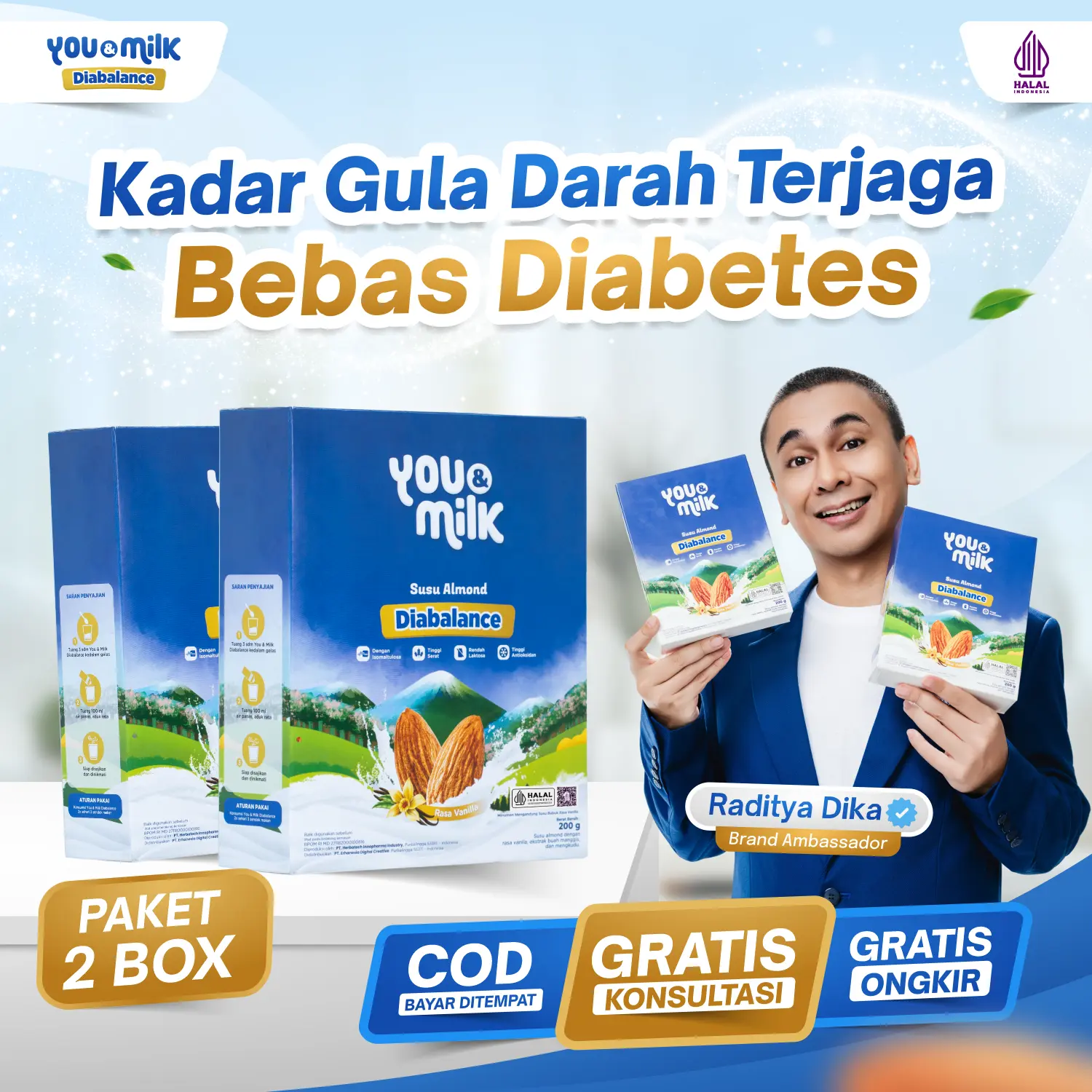 [PAKET 2 BOX] You&Milk Diabalance - Susu Almond Rendah Gula Bantu Cegah Diabetes Kebas Kesemutan Kaya Antioksidan Aman Tanpa Efek Samping