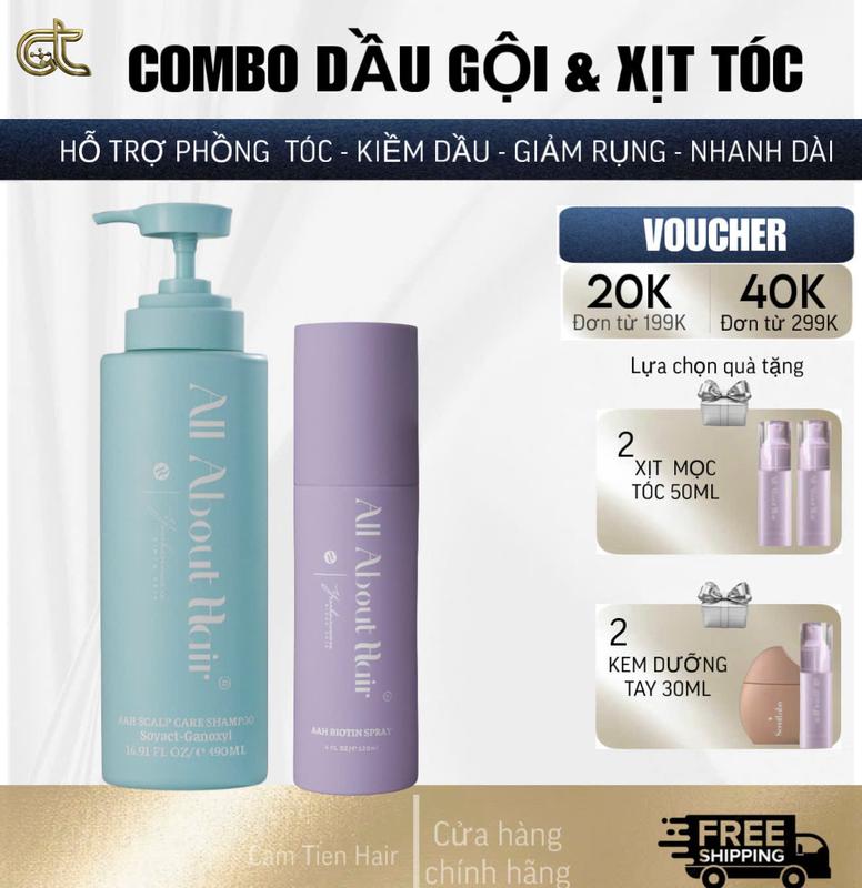  BỘ 2 SẢN PHẨM XỊT TÓC VEGAN 2025 & DẦU GỘI NHÀ ALL ABOUT HAIR 