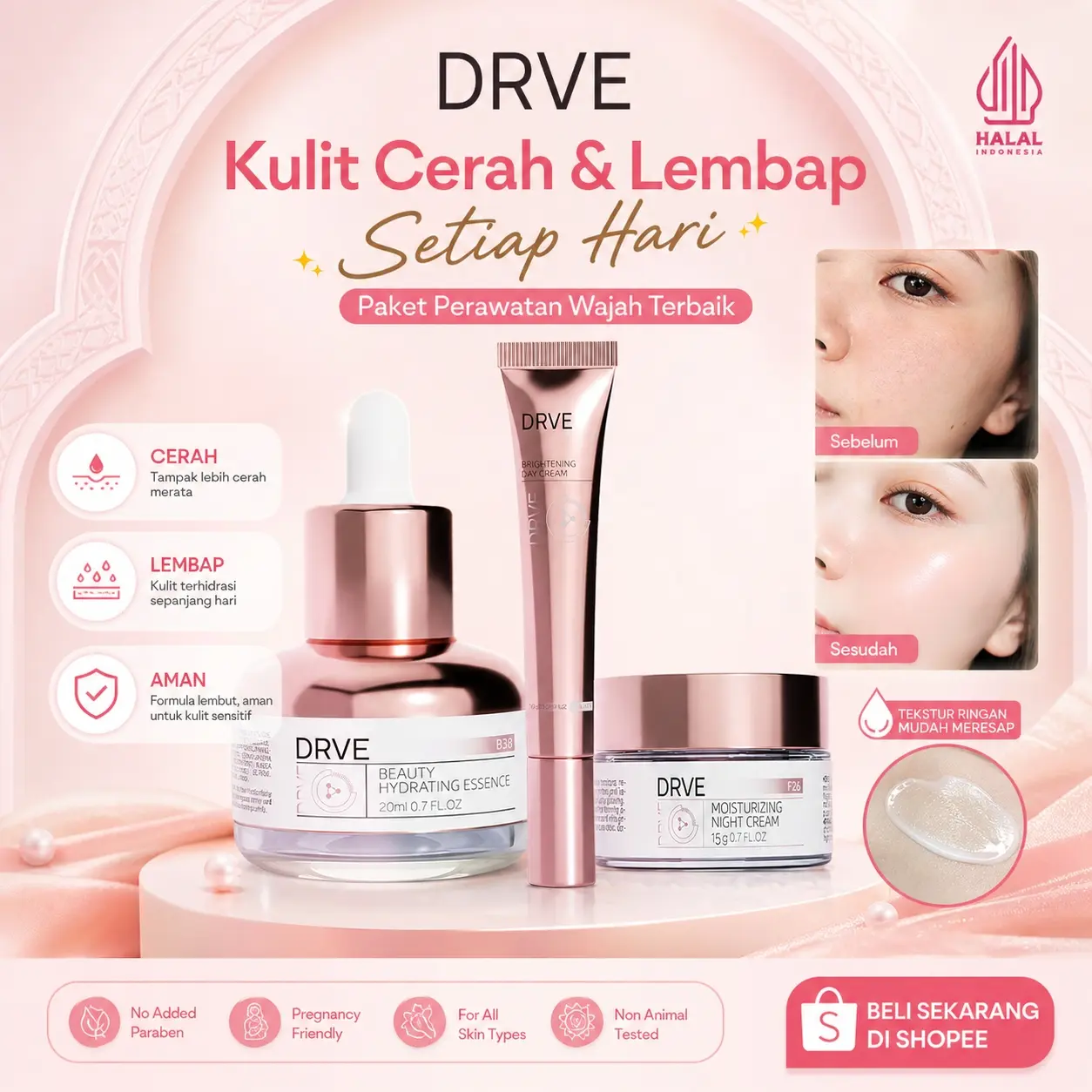 DRVE Promo spesial hingga 80%! paket bundling 2in1&3in1 Brightening Day Cream & Moisturizer Night Cream & Essence Pencerah Wajah & Anti Aging - BPOM & Halal Hyaluronic Acid Essence dengan Niacinamide & Vitamin E