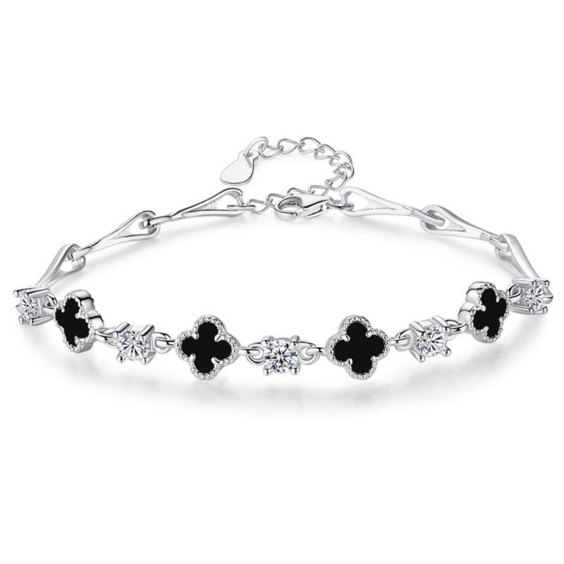 Lắc tay nữ THE SKY vòng tay 4 cánh đen đá CZ cao cấp quà tặng bạn gái phụ kiện nữ trang trang sức nữ