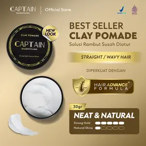 Captain Hairstyling Clay Pomade 30gr / Pomade Pria / Strong Hold / Natural Shine / Volumizing / Membuat Rambut Tampak Lebih Tebal / Mengatasi Rambut Lepek Styling Rambut