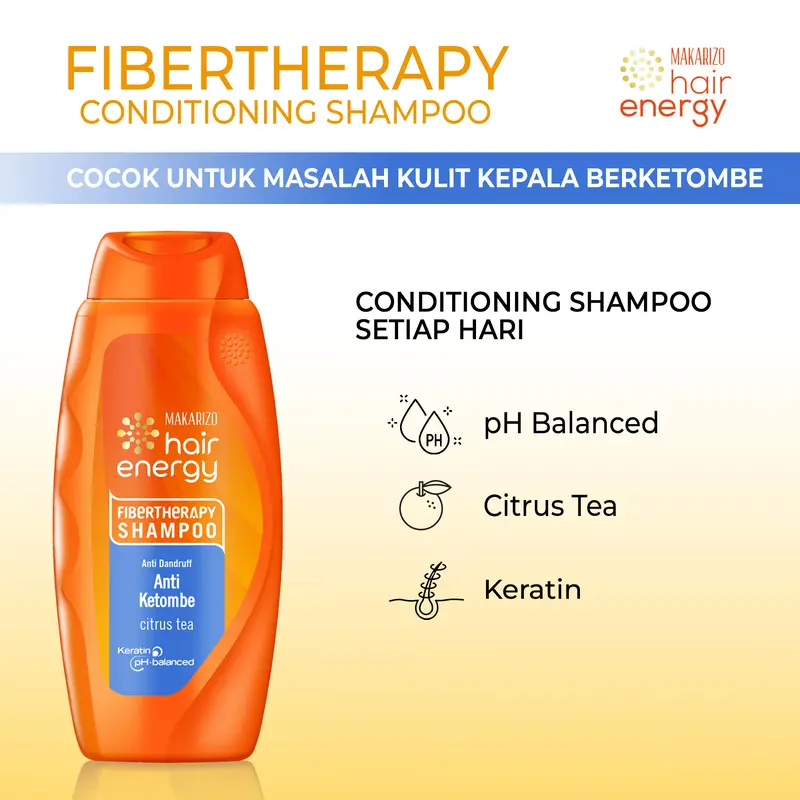 Makarizo Hair Energy Fibertheraphy Shampoo Anti Dandruff Citrus Tea 170mL / Haircare / Perawatan / Conditioner Sampo / Membersihkan Ketombe / Extract 4