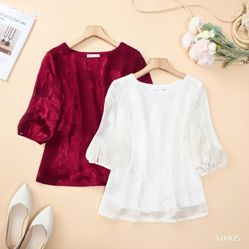  Áo Kiểu Voan Nữ Trung Niên Thanh Lịch Trang Nhã tặng mẹ Thương Hiệu Thiều Hoa AN5X0405 