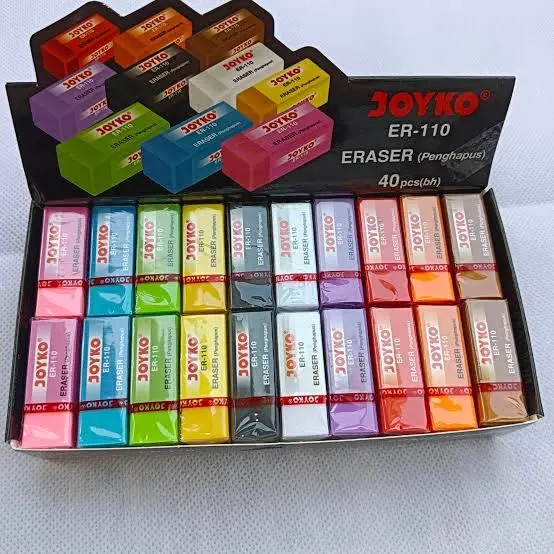 1 pack isi 40 pcs penghapus kecil/eraser warna warni joyko er-110 murah Stationery Pensil Hitam 2
