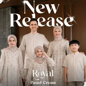 ETHICA - Sarimbit Keluarga 2026 Pastel Cream  Dress Ibu Couple Koko Muslim Baju Lebaran Gamis Pasangan Panjang Seragam