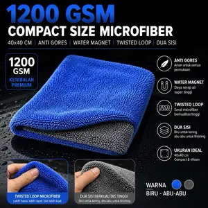 WATER MAGNET 1200 GSM COMPACT SIZE Drying Towel Microfiber 40x40 2 Sisi Laser Cut BUDISPEED ANTI BARET Car