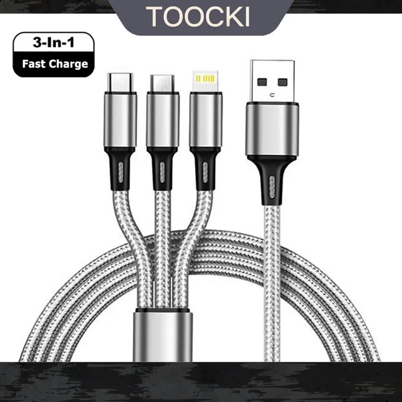 Cáp sạc đa cổng USB Type C Micro USB, Toocki, 3 trong 1, Nhiều cổng USB, Dây sạc USB-C, Dây điện thoại di động, Tương thích với iPhone, Huawei, Xiaomi, Samsung S10 0