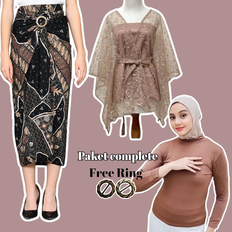 Outfit Atasan Fashion Satu Set Outer brokat cape Brokat Crop Kondangan Pesta Brokat seragam Bridesmaid Terbaru 2024-2025 4