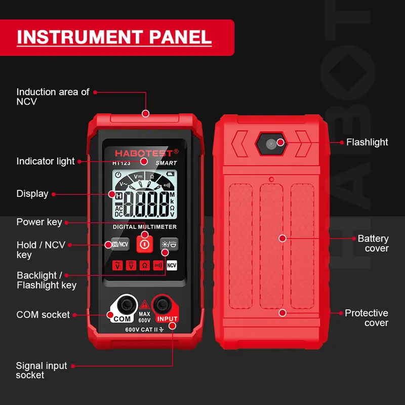 [6.6 BIG SALE]HABOTEST HT123 Digital Multimeter Auto Range 2,000 Counts True RMS AC/DC Voltage Resistance NCV Test 4