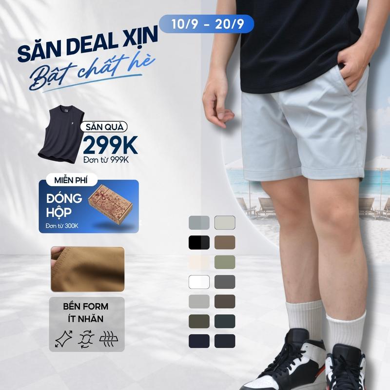 [BEST SELLER] Quần Nam Kaki Short Basic Sleek Lưng Chun, Co Giãn Thoải Mái,Có Túi - FEAER