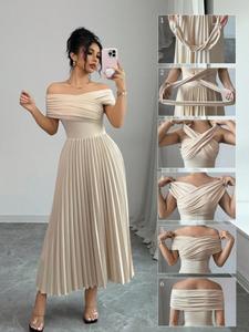 Vestido elegante de una pieza sin tirantes con cintura plisada para mujer, vestido de noche chic, perfecto para ocasiones especiales, diseño cómodo y estiloso