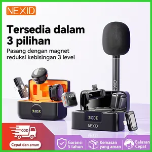 NEXID Wireless Microphone 2-In-1 Clip On Profesional Mic Magnetic Mikrofon Play dengan Charging Case Dual Lavalier Magnetic Plug Play Live Stream HP Plug Play Peredam Kebisingan 2 Mic untuk Recording Video Untuk Live TikTok YouTube