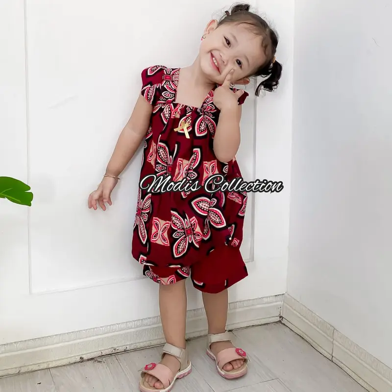 2 pcs Setelan Anak Viscose Premium Cewek Perempuan Usia 6 Bulan sampai 4 Tahun Atasan Lengan Pendek Kerah Leher U Neck Pita Dada Depan Bawahan Celana Lingkar Pinggang Karet Melingkar Panjang dibawah Lutut Bahan Tebal Nyaman Motif Kekinian Lucu Warna Warni 6