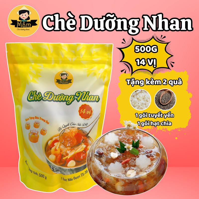 [SET ĐẠI 500g] Chè Dưỡng Nhan 14 Vị Cô Mầm Foods - Nhiều Topping ít đường - Nguyên liệu khô - Nước Trà Tea cheduongnhantuyetyen