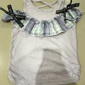 Bright - Atasan Wanita Plaid Ruffle Lengan Pendek Bahan Nyaman untuk Sehari-hari