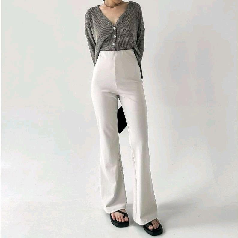 Celana Fit And Flare Pants Cutbray Scuba Pinggang Haighwaist Bahan Stretch Melar Elastis Kulot Cutbray Panjang 3