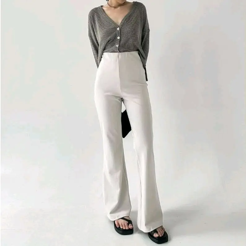 Celana Fit And Flare Pants Cutbray Scuba Pinggang Haighwaist Bahan Stretch Melar Elastis Kulot Cutbray Panjang 3