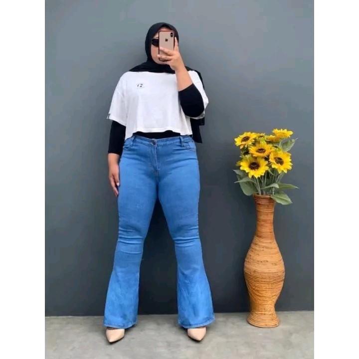 Celana Panjang Wanita HW Cutbray Super Jumbo BB 100 - Kekinian Flared Stretch Premium - High Wrap Gray Jeans Hitam Loose Jeans Hitam jeans  biru retro 7