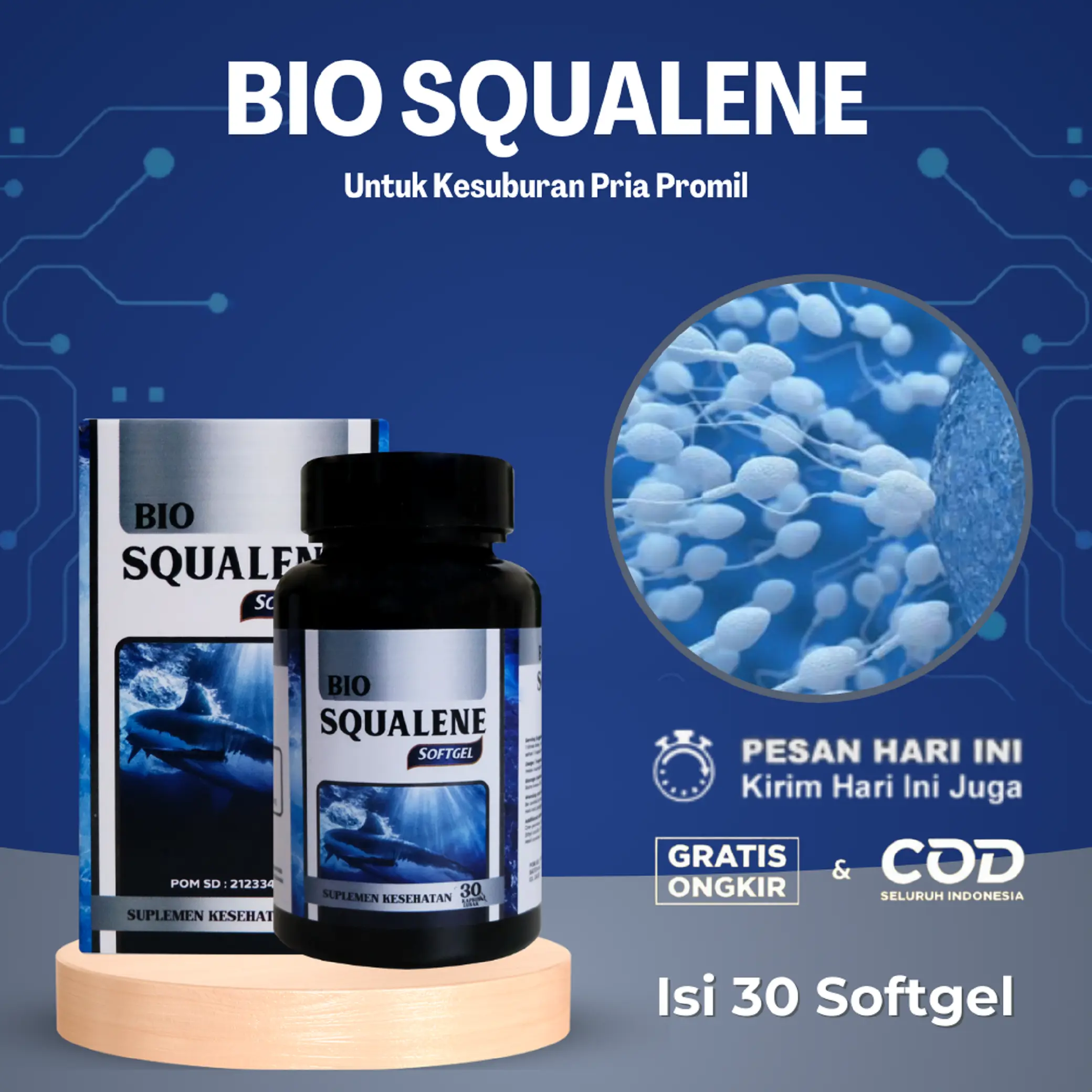 Vitamin Kesuburan Sperma Pria Untuk Pengental Sperma Encer Azoospermia Penyubur Sperma Kosong Bio Squalene Isi 30 Softgel