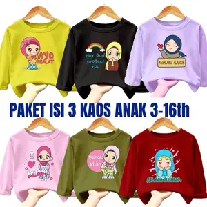 PAKET HEMAT 3PCS KAOS ANAK VIRAL / ATASAN ANAK LENGAN PANJANG / ATASAN ANAK PEREMPUAN MOTIF MUSLIMAH