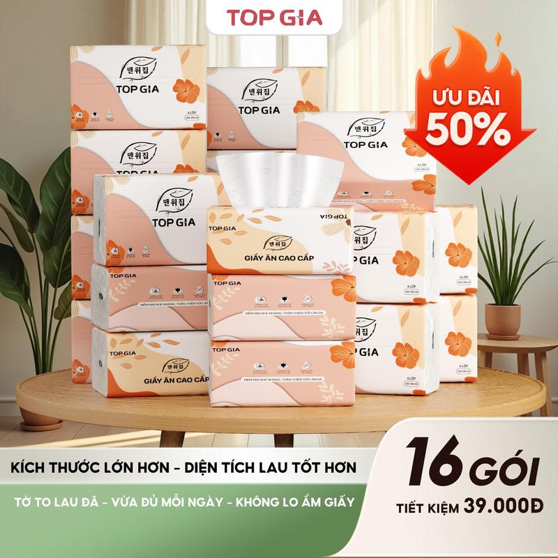 [DEAL LIVE] Thùng 16 Gói Khăn Giấy Sắc Hạ TOPGIA Bản To khăn giấy cao cấp Top Gia, giấy ăn 4 lớp dập vân 4D bền chắc mềm mịn, khăn giấy vệ sinh TG86