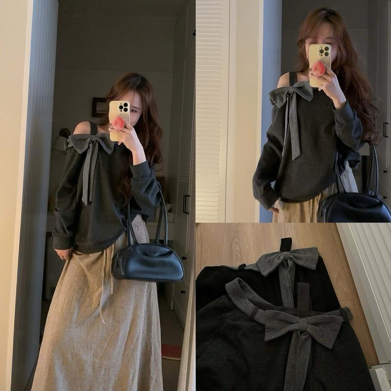 Áo nỉ lệch vai nơ A6499 Nana21 Nanastore21