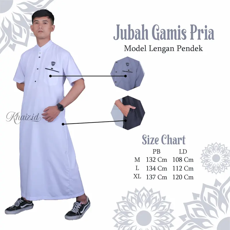 Gamis Pria Remaja Dewasa Model Lengan Pendek Model Kancing Sultan Dubai Gamis Pria Jubah Polos Muslim 6