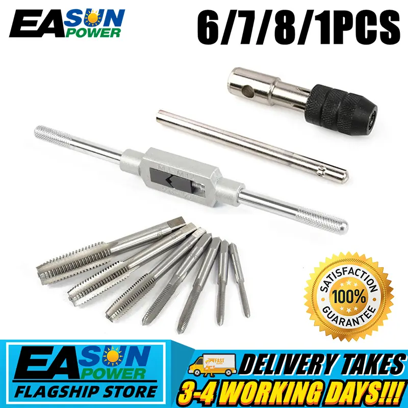 8Pcs M3 to M12 metal Hand Screw Machine Metric Taper Plug Tap Drill Bit Kit With Tap Wrench