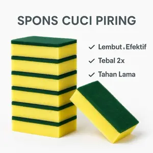 ￼Spons Busa Cuci Piring Sabut Hijau | Sponge 2 Sisi Ajaib Hijau Kuning Murah Serbaguna Kualitas PREMIUM