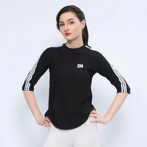 DMOVE Baju Olahraga Lengan 3/4 List  Running Senam Zumba Fitnes Wanita Dry Fit