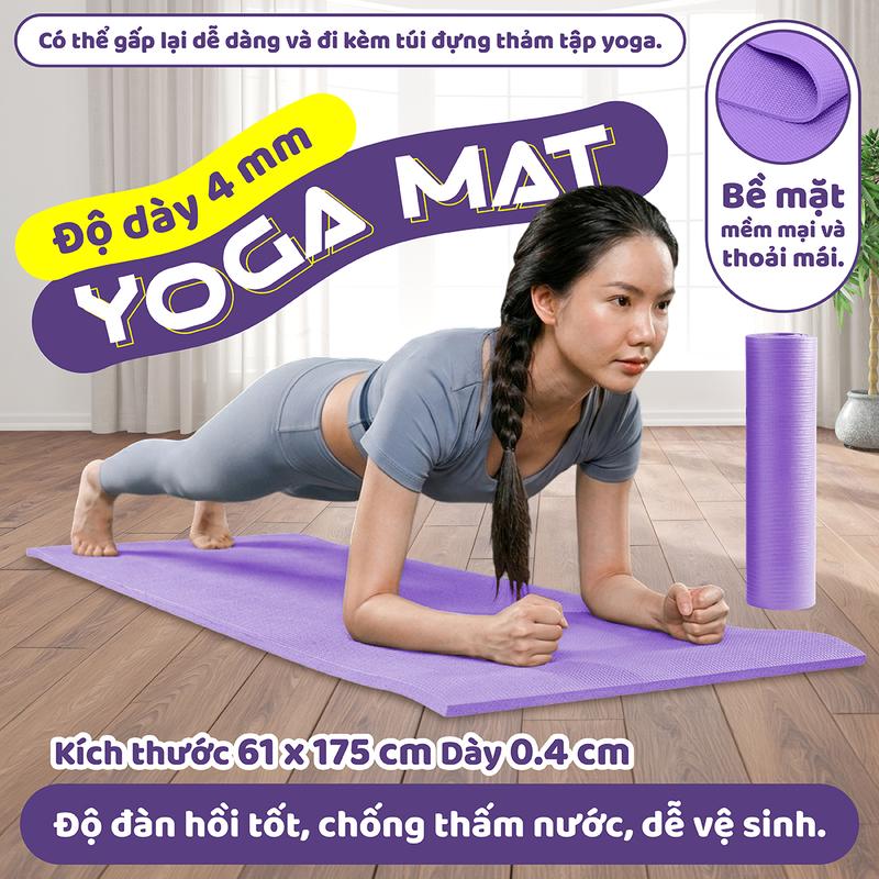 (4MM THỂ THAO-Thảm Tập Yoga TPE Siêu Bền 4mm - Kích Thước 173x61cm - Chống Trơn Trượt Hiệu Quả - An Toàn Cho Da