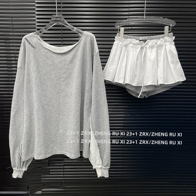  Bộ Đồ Thời Trang Nữ May Nối Thiết Kế Độc Đáo Dáng Rộng Vừa Vặn Áo Len Trễ Vai Váy Ngắn Bộ Hai Mảnh 15054 