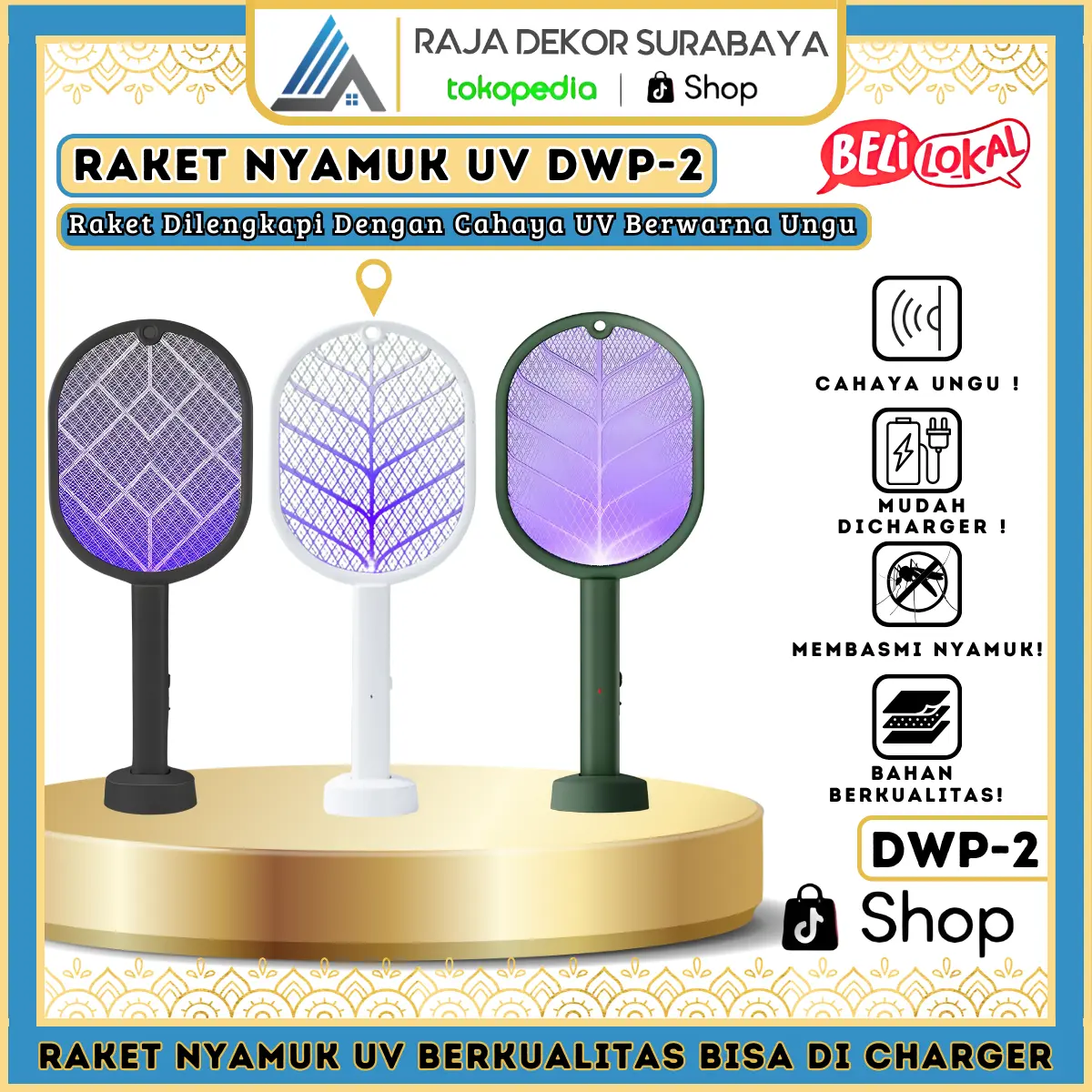 RajaDekor - Raket Nyamuk DWP-2 Insect Killer 2-3 Ini 1 Canggih Efektif Rak Nyamuk Listrik DWP-2 Putih