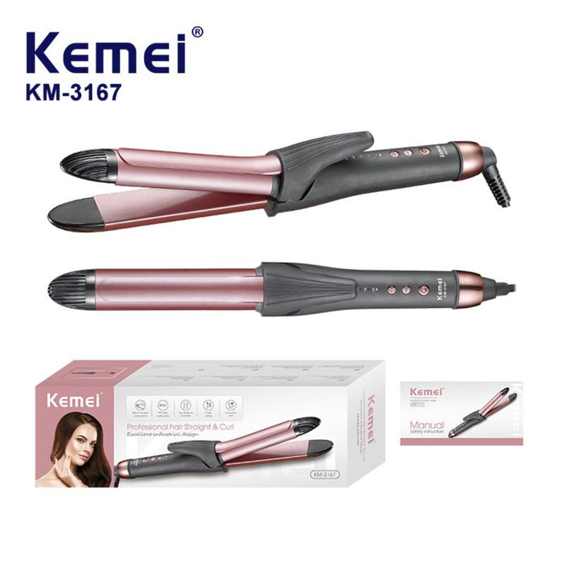 Máy Làm Tóc 2in1 Duỗi Thẳng Uốn Tóc Trục Size 30 Có 5 Mức Nhiệt Phù Hợp Mọi Loại Tóc Kemei KM 3167
