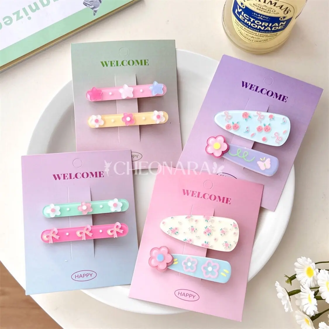 Cheonara - 2 pcs / Set Sweety Floral Hair Clip / Jepitan Rambut Bunga Manis / Jepit Rambut Poni / Korean Hair Clip / Korean Style / Hair Pin Anak dan Dewasa