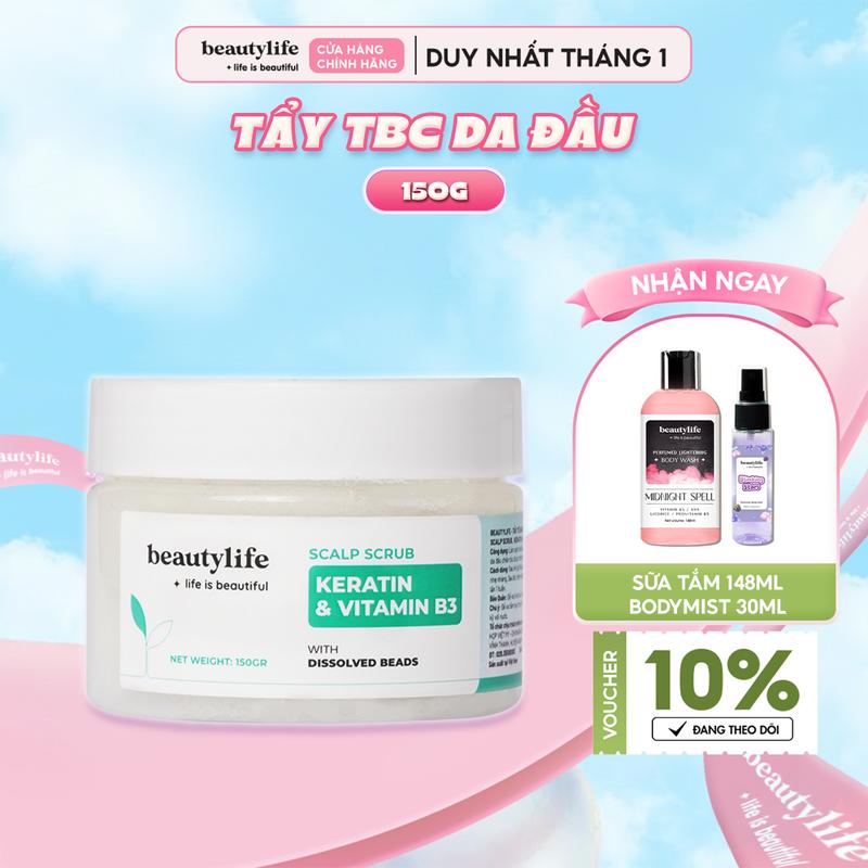 Tẩy Tế Bào Chết Da Đầu Keratin & Vitamin B3 beautylife 150g - Hỗ trợ làm sạch da đầu giảm tiết dầu và bết tóc chăm sóc tóc