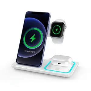 Wireless Charger Stand 3 In 1 Foldable Pad LED Light 30W Fast
