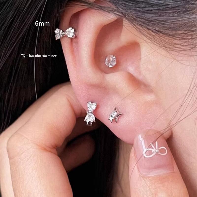  Bông tai bấm nơ đá Bạc Ta cho nữ đường kính 6mm đeo nhiều vị trí   chủ yếu helix  ,.. Tiệm bạc nhỏ của minee 