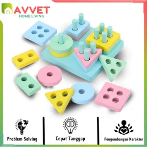 AVVET-(COD) Mainan Edukasi Anak Puzzle Kayu Geometri Panjang  mainan Balita Papan Bentuk Warna 16pcs Mianan Edukasi Hadiah Anak  Woden Toys Geometric Board Montessori (BELI LOKAL)