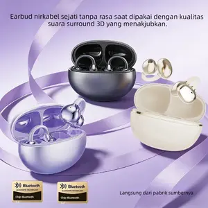 Clip-on Wireless Earphone Sport Gaming Musik Bass Stereo Suara Jernih TWS Bone Conduction Bluetooth 5.4 Earphone headset